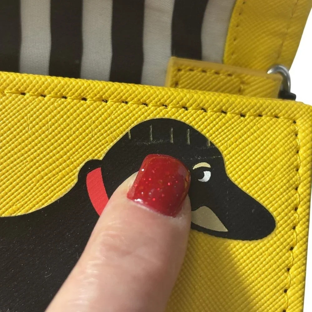 Marc Tetro Small Keychain Wallet Yellow Dachshund Design With Striped Interior - Picture 6 of 7